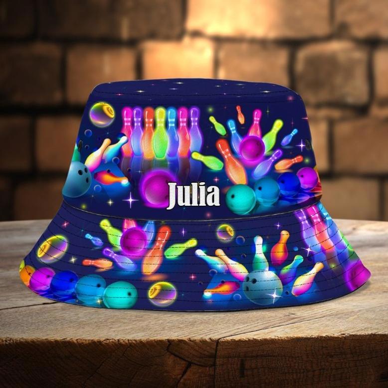 Personalized Bowling Bucket Hat for Bowling Team Gift, Custom Name Bowling Players hats Summer Outfits