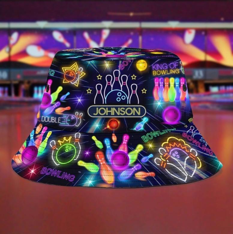 Personalized Bowling Bucket Hat for Bowling Team Gift, Custom Name Bowling Players hats Summer Outfits