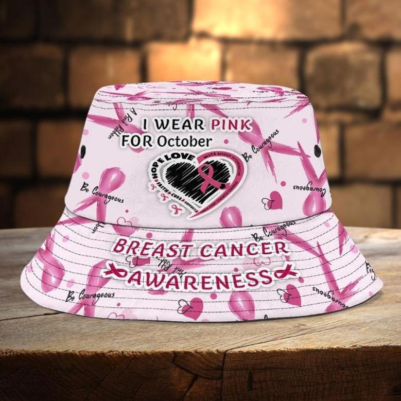 Personalized Breast Cancer Awareness Bucket Hat, Pretty in Pink Hat for Girl, Women