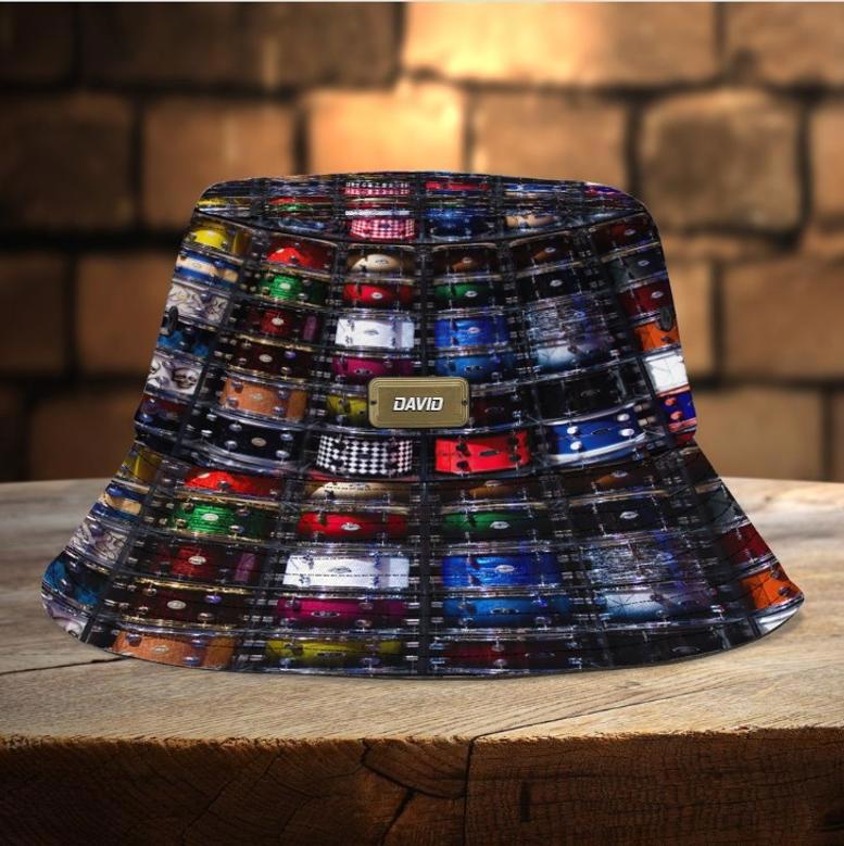 Personalized Colorful Drum Bucket Hat for Drummer, Gift for Men, Women Drummer Hat for Beach Music Festival