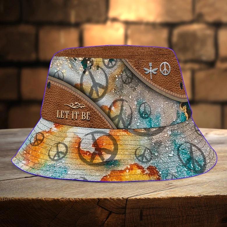 Personalized Dragonfly Leather Pattern Bucket Hat, Let It Be Watercolor Hat for Men, Women