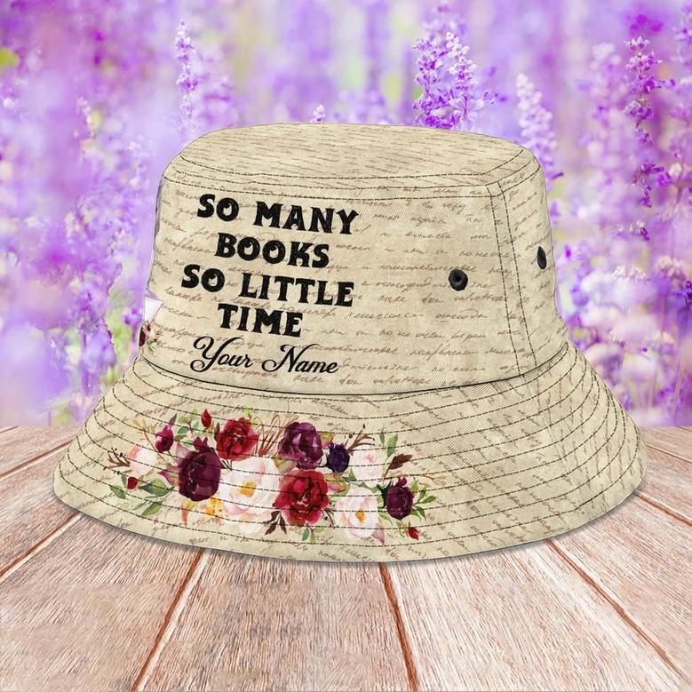 Personalized Floral Book Lovers Bucket Hat for Girl, Women, So Many Books So Little Time Library Hats