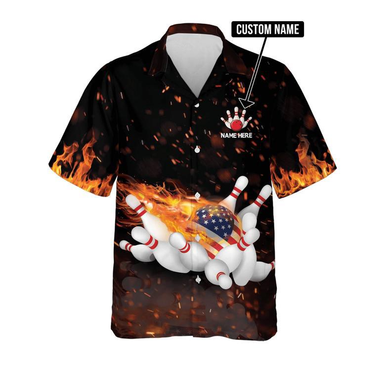 Personalized Name Flame Bowling Gutter Gang Hawaiian Shirt , Gift for Bowler, Flag Shirt