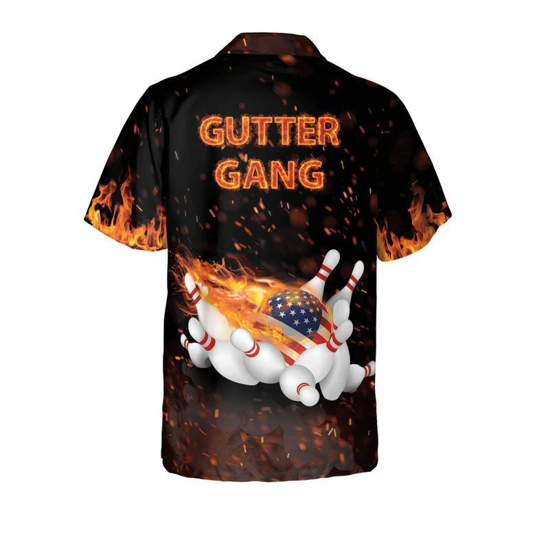 Personalized Name Flame Bowling Gutter Gang Hawaiian Shirt , Gift for Bowler, Flag Shirt