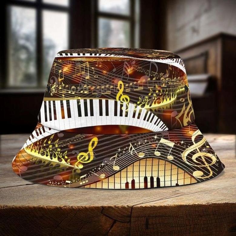 Personalized Piano Bucket Hat, Music Notes Piano Hat for Piano Players, Gift for Men, Boy Summer Outfits