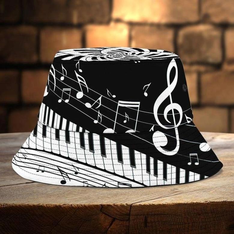 Personalized Piano Bucket Hat, Music Notes Piano Hat for Piano Players, Gift for Men, Boy Summer Outfits