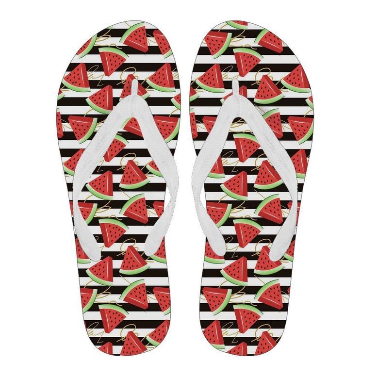 Piece Watermelon Stripe Black Pattern Print Men & Women Flip Flops