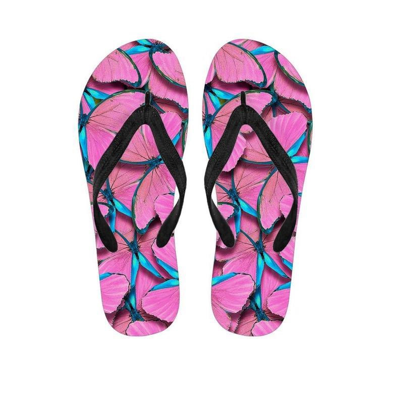 Pink And Blue Butterfly Print Men's Flip Flops