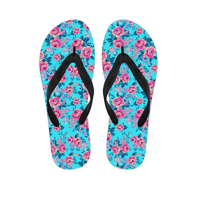 Pink And Blue Rose Floral Men's Flip Flops