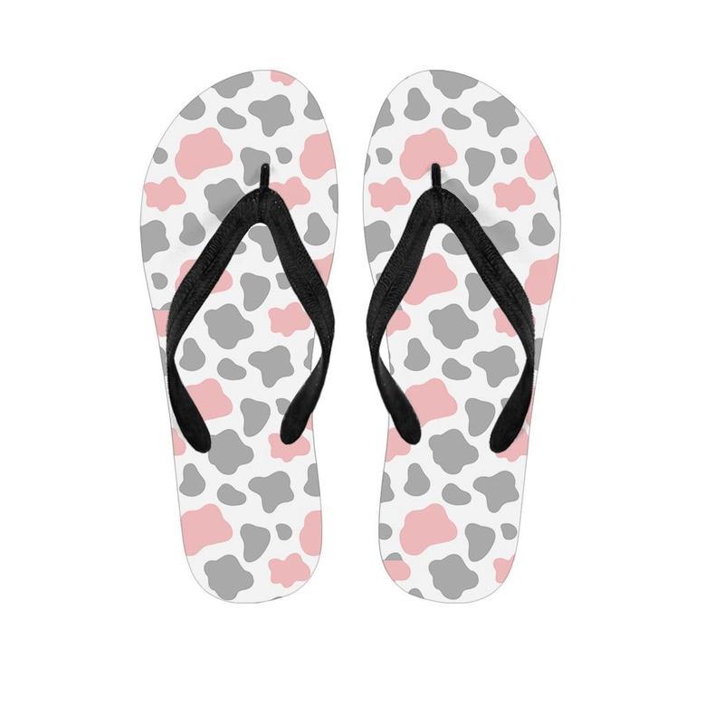 Pink And Grey Cow Print Men's Flip Flops