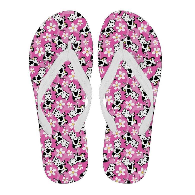 Pink Cartoon Cow Pattern Print Men & Women Flip Flops