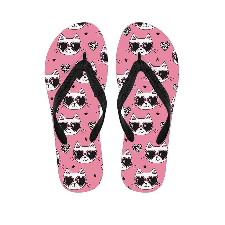 Pink Cat Print Men's Flip Flops