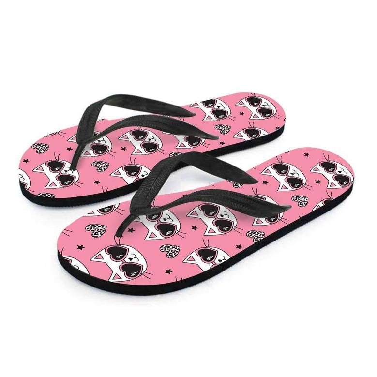 Pink Cat Print Men's Flip Flops