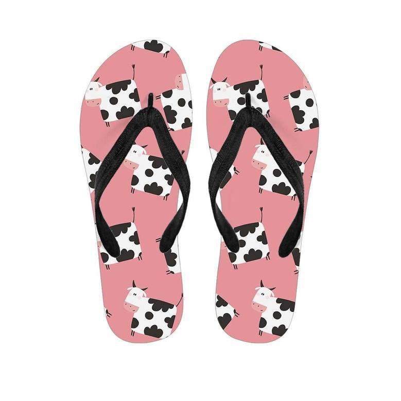 Pink Cow Pattern Print Men's Flip Flops