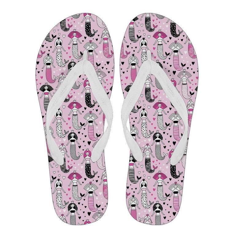 Pink Girly Mermaid Teal Scales Pattern Print Men & Women Flip Flops