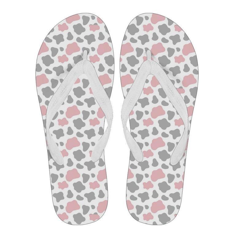 Pink Gray Cow Pattern Print Men & Women Flip Flops