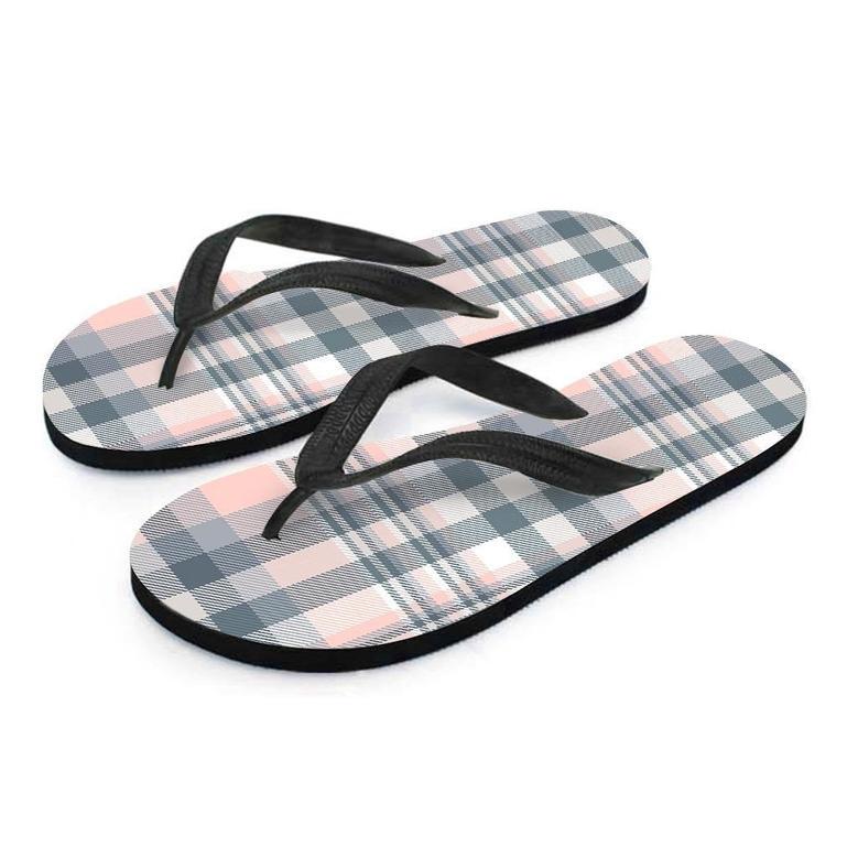 Pink Grey Plaid Tartan Men's Flip Flops