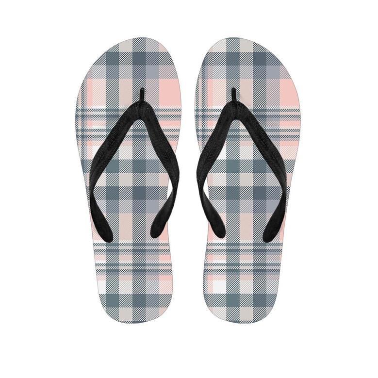 Pink Grey Plaid Tartan Men's Flip Flops