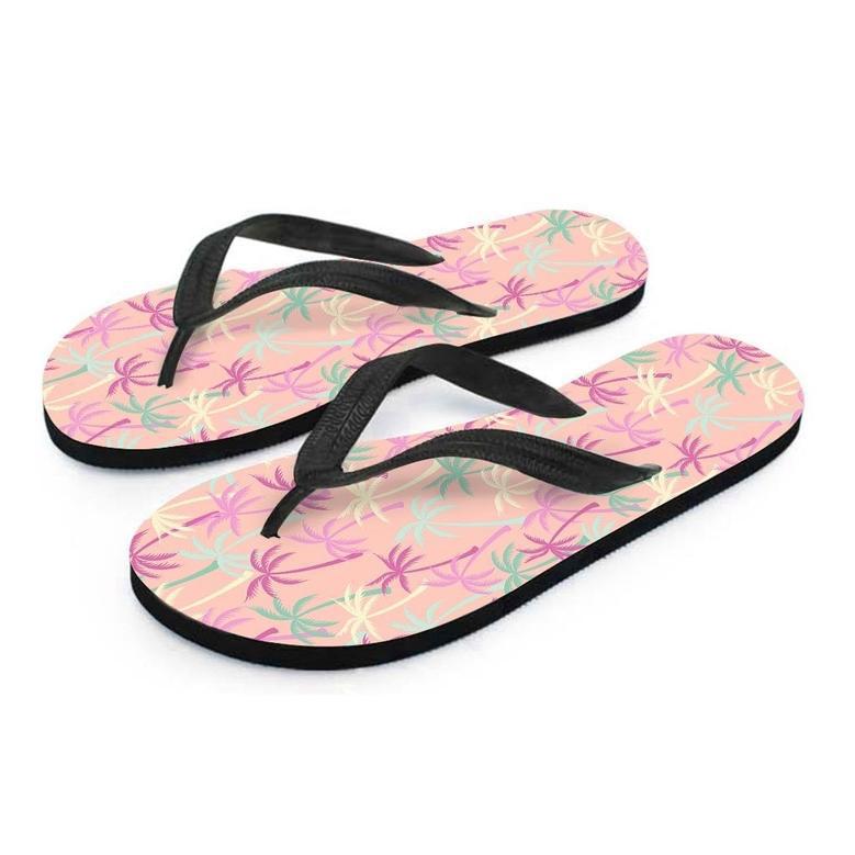 Pink Palm Tree Hawaiian Print Men's Flip Flops