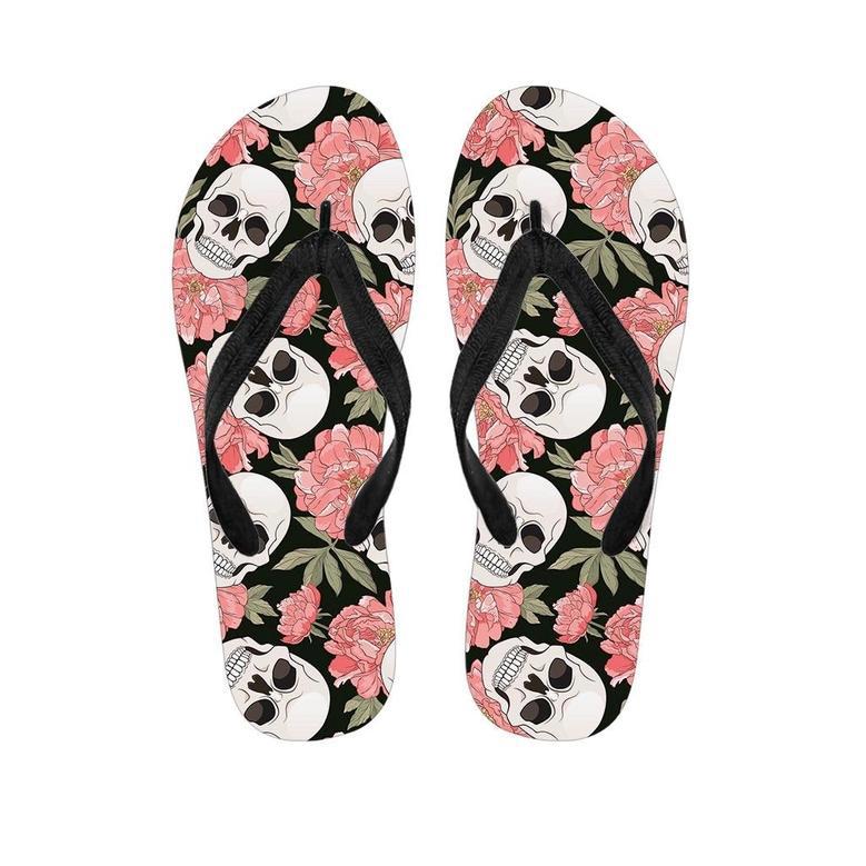 Pink Peony Skull Men's Flip Flops