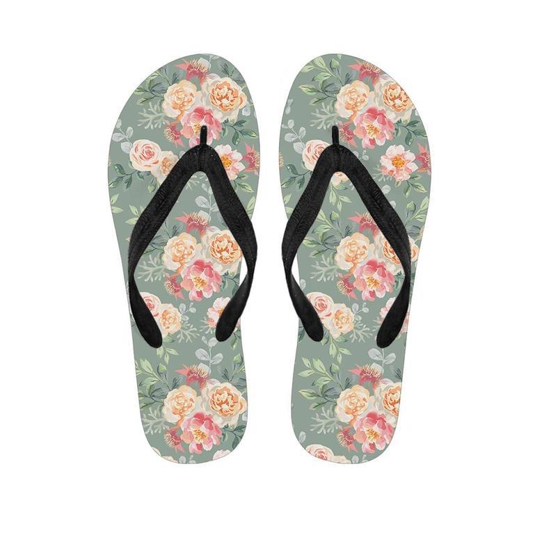 Pink Rose And Peony Floral Men's Flip Flops