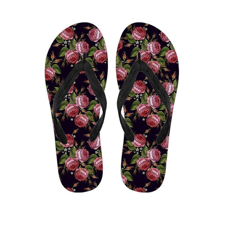 Pink Rose Print Men's Flip Flops