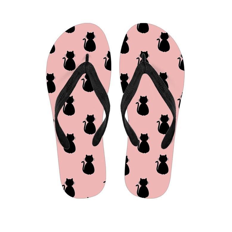 Pink Silhouette Cat Print Men's Flip Flops