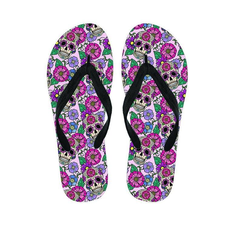 Pink Sugar Skull Floral Men's Flip Flops