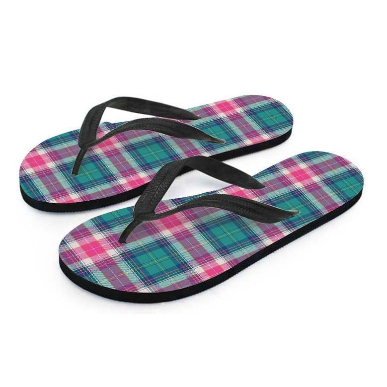 Pink Teal Plaid Tartan Men's Flip Flops