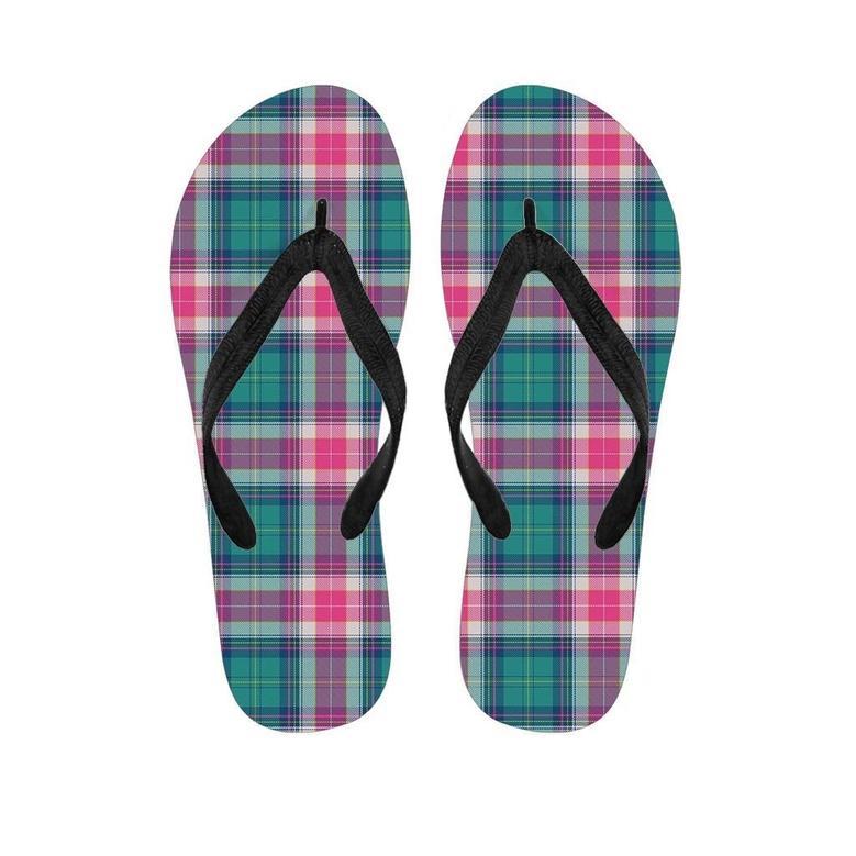 Pink Teal Plaid Tartan Men's Flip Flops