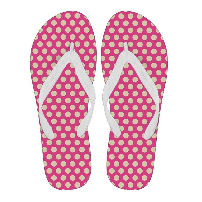 Pink White Polka Dot Pattern Print Men & Women Flip Flops