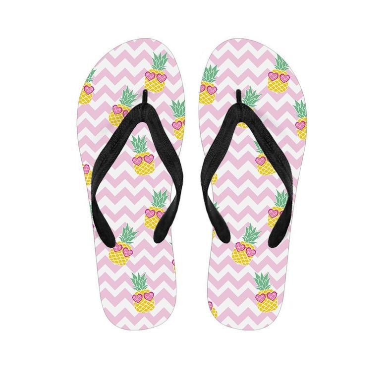 Pink Zig Zag Pineapple Print Men's Flip Flops