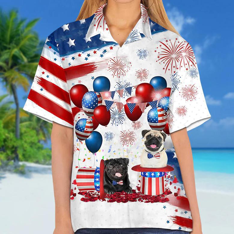 Pug Independence Day Hawaiian Shirt, Dog Hawaii Beach Shirt Short Sleeve For Of July