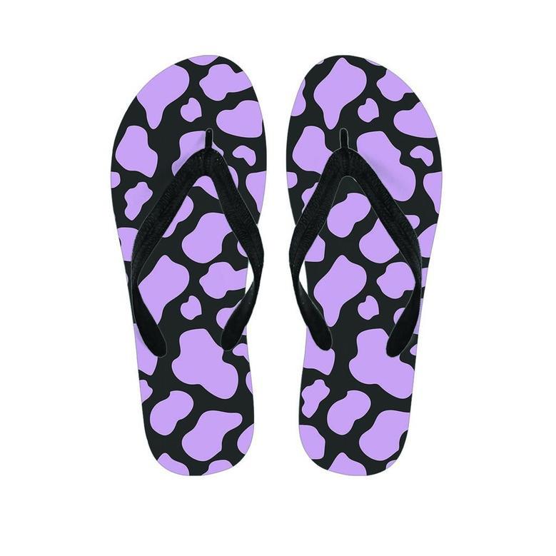 Purple And Black Cow Print Men's Flip Flops