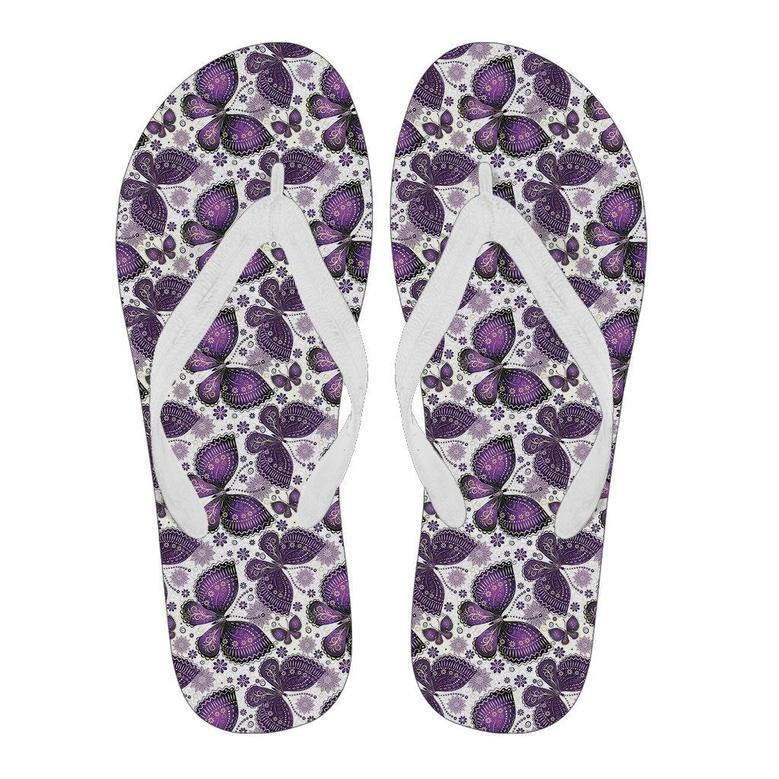 Purple Butterfly Pattern Print Men & Women Flip Flops