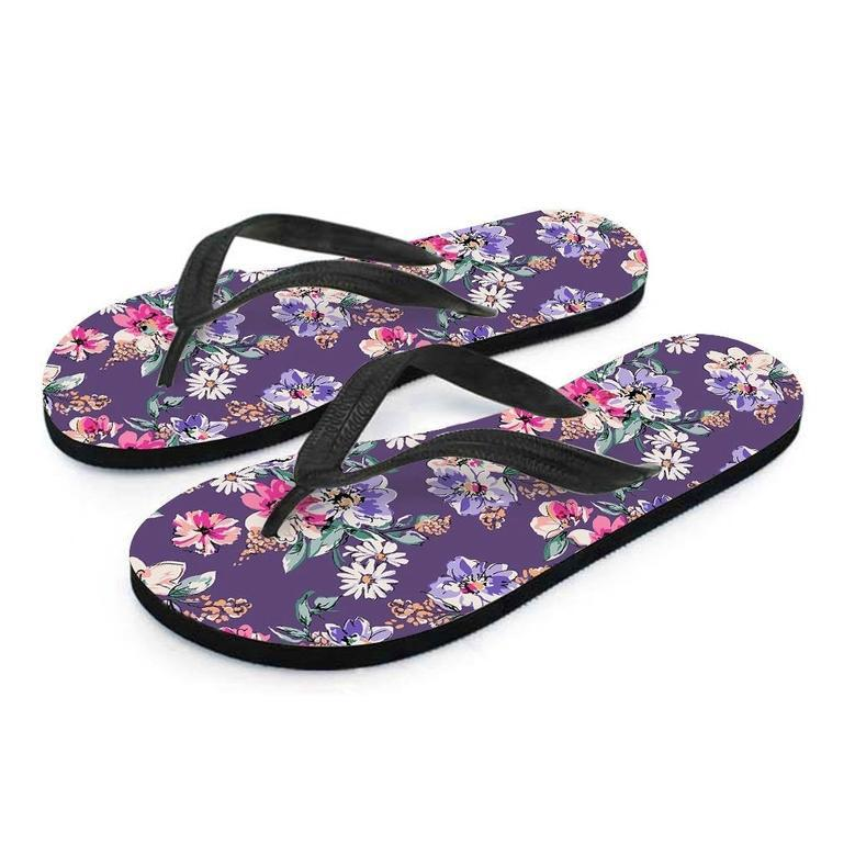 Purple Floral Print Men's Flip Flops