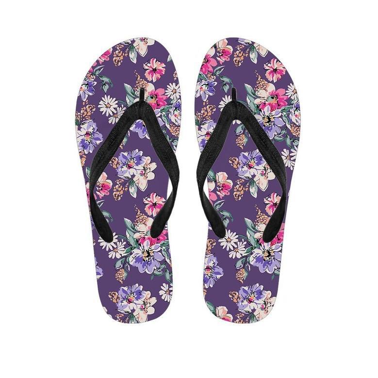 Purple Floral Print Men's Flip Flops