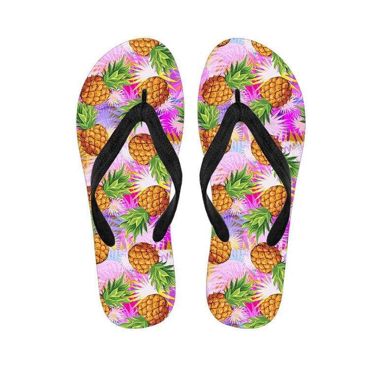 Purple Neon Pineapple Hawaiian Print Men's Flip Flops