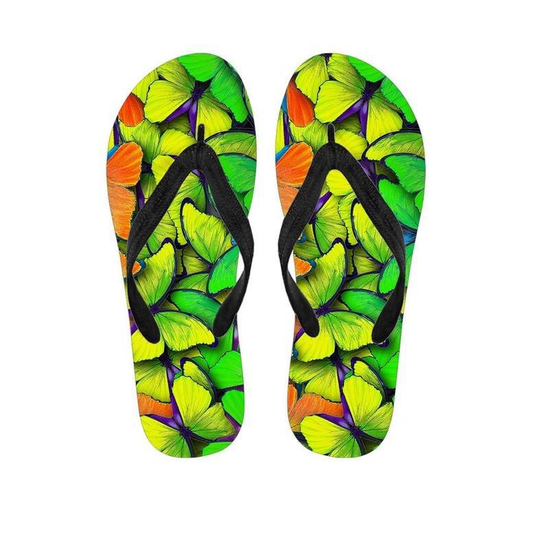 Rainbow Butterfly Print Men's Flip Flops