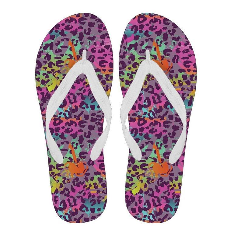 Rainbow Cheetah Leopard Pattern Print Men & Women Flip Flops