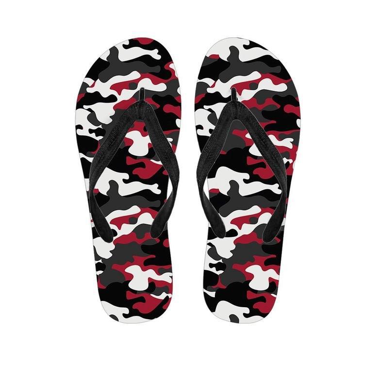 Red And Black Camouflage Print Men's Flip Flops