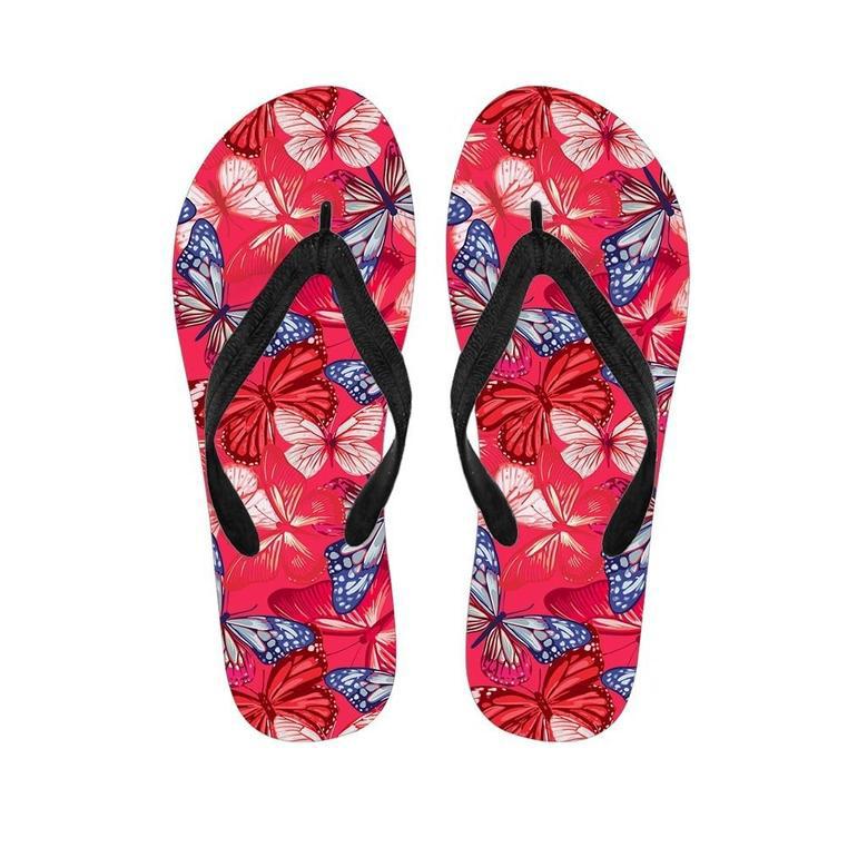 Red And Blue Butterfly Print Men's Flip Flops