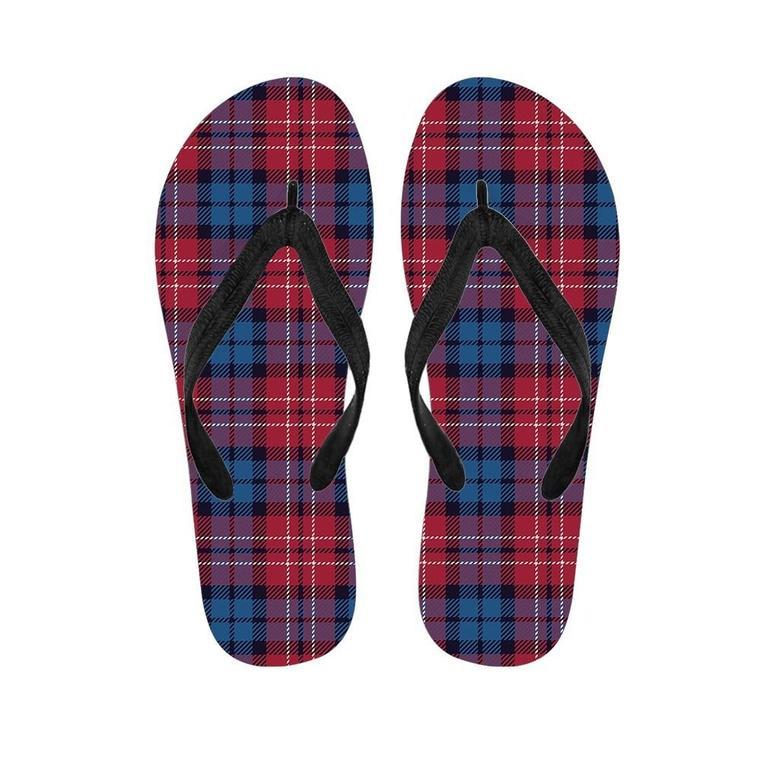 Red And Blue Plaid Tartan Men's Flip Flops