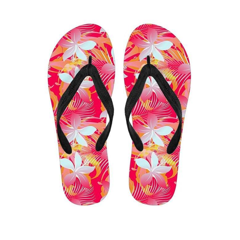 Red And Orange Hibiscus Hawaiian Print Men's Flip Flops