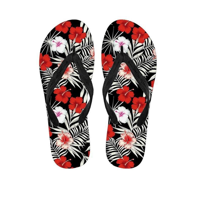 Red And White Hibiscus Flowers Hawaiian Print Men's Flip Flops