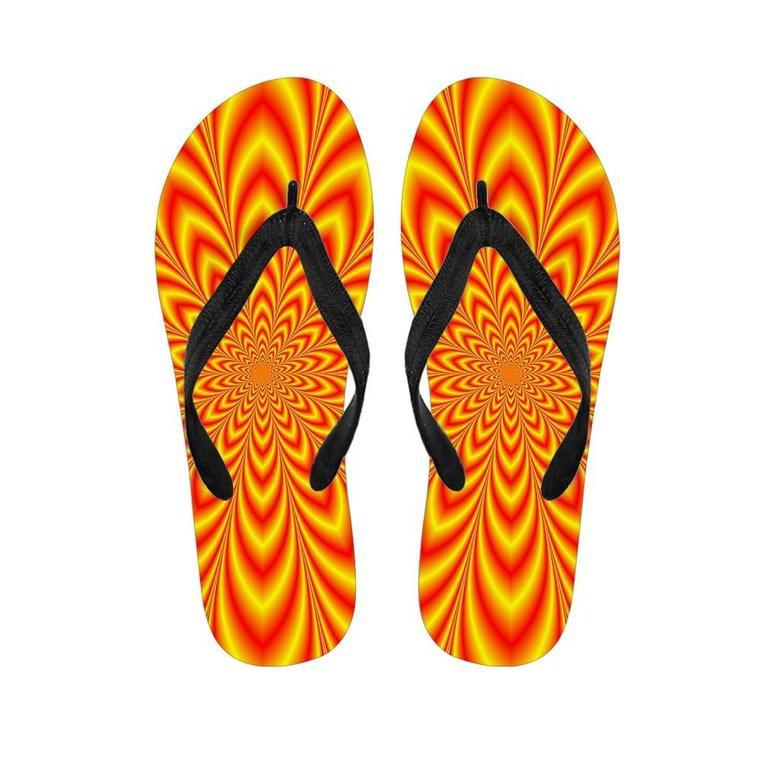 Red And Yellow Abstract Optical Illusion Men's Flip Flops