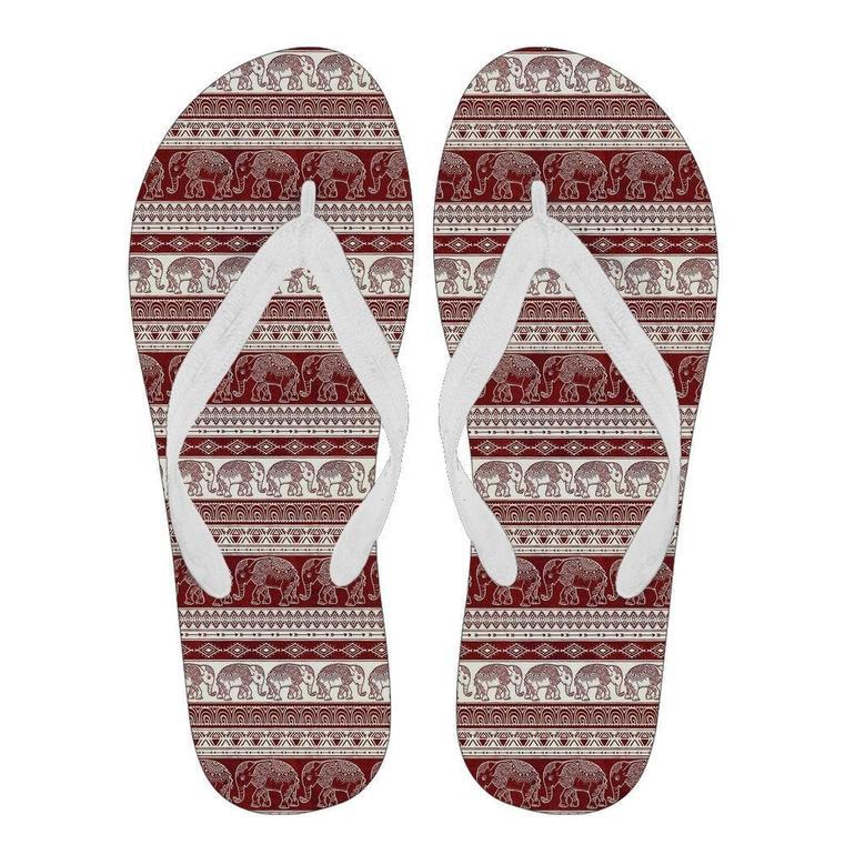 Red Aztec Elephant Pattern Print Men & Women Flip Flops