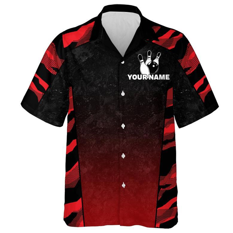 Red Camo Hawaiian Bowling Shirt For Men Custom Name Team Name Bowling Hawaiian Strike Bowling Shirt