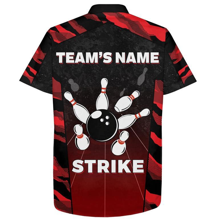 Red Camo Hawaiian Bowling Shirt For Men Custom Name Team Name Bowling Hawaiian Strike Bowling Shirt