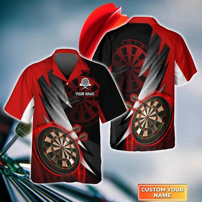 Red Dartboard Personalized Name Hawaiian Shirt For Darts Player, Idea Gift for Dart Lover